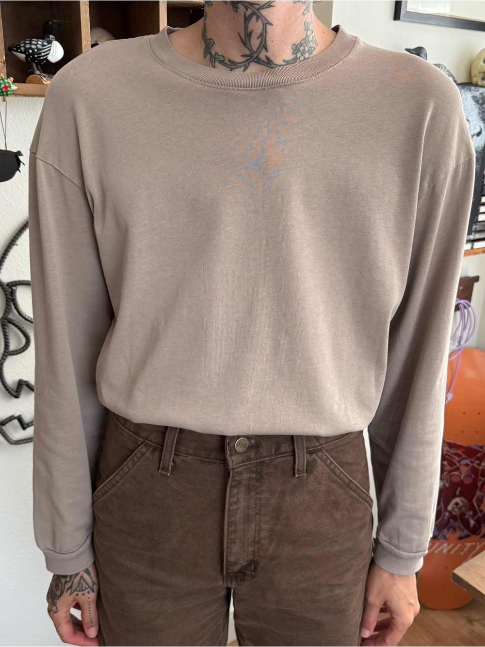 Madewell Supima Cotton Essential Long Sleeve Beige Tan Tee ~ Size Small